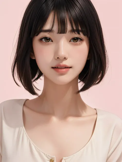 Oval bob hair、Japanese、One girl, High resolution, bangs, Open your mouth a little to see your front teeth、blush one's cheeks、Organza see-through outfit、Light makeup、Droopy eyes、Thin, light-colored eyebrows、Eyebrows, eyes, mouth and nose are 2cm above、N...