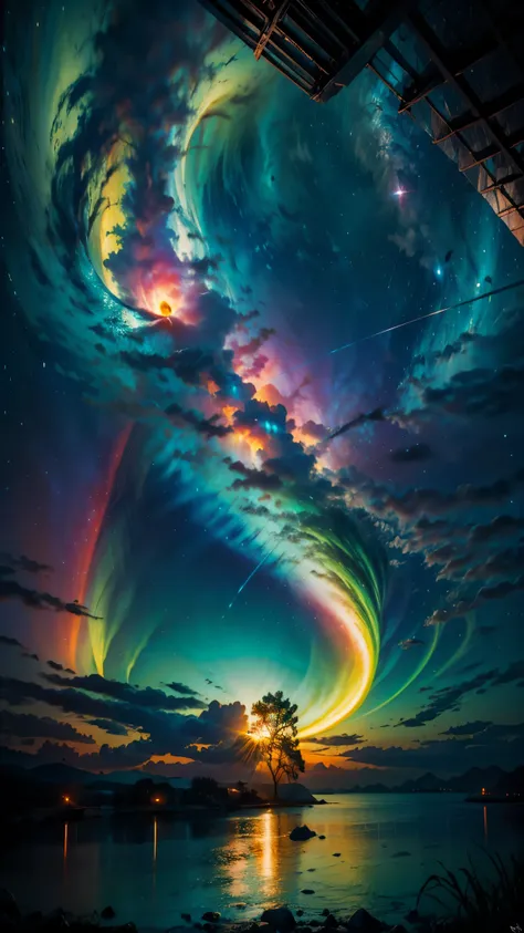 Hyper Vibrant Nebulae Octans by_Mappa Spacious Starry_sky ((🎈Sunset epic sunshine parabolic sunrise Rain_Color Colorful_liquid_on_naked_body:1.3 Colorful_body Colorful_ink_on_hair:1.2 Rainbow Abundant_colorful_liquids White_liquid fullbodye wet_Color_liqui...