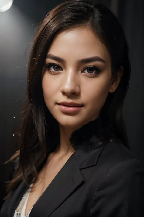 beautiful detailed eyes, beautiful detailed lips, extremely detailed eyes and face, longeyelashes, 1girl, professional portrait, fashion photography, very beautiful thai half american actress, smile, wearing formal business suit uniform, advanced studio li...