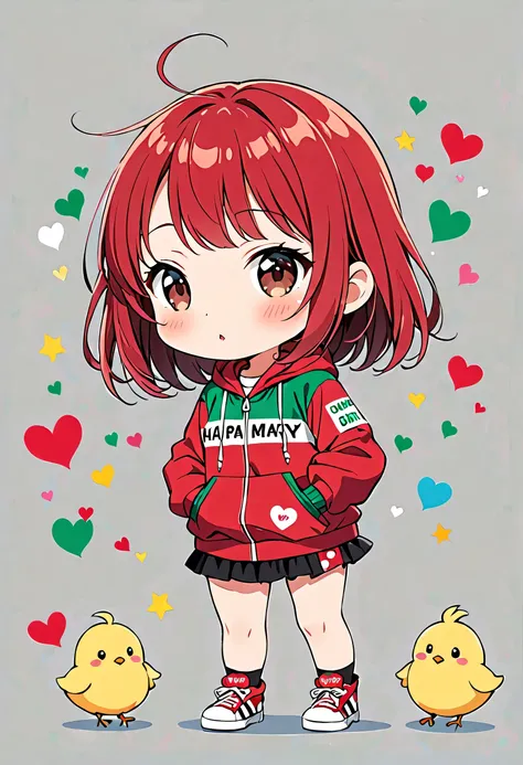 Ultra-realistic Yayoi Kusama colorful style, Simple lines acronym abstract art，(((The most beautiful woman of all time))), (((Chibi))), Colorful hearts, Cute design, Sports Fashion, Dark Eyes, (((happy holiday))), (((Cute chick)))