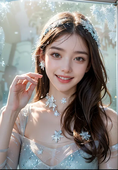  Ultra-high resolution，High-resolution details，Photo realistic,((Portrait through frosted glass:1.4)),22 years old,1 girl,((Smiling with teeth showing))、((accessories:1.4)),8k,((Face Focus:1.2)),thinウエスト,thin脚,((Super Realistic image quality)),Sale Eye Mak...