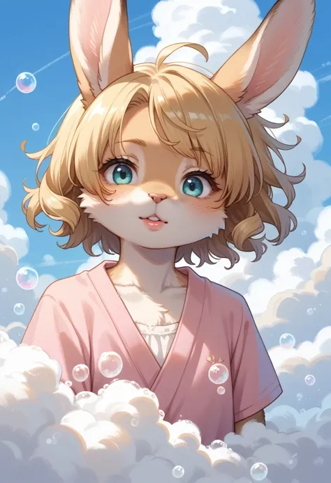 score_9, score_8_up, score_7_up, score_6_up, score_5_up, score_4_up, source_anime, best quality, amazing quality, very aesthetic, absurdres, 1girl, (furry, kemono:1.2), rabbit, solo, (Magnificent scene of foam), lips, portrait, blonde hair, looking at view...