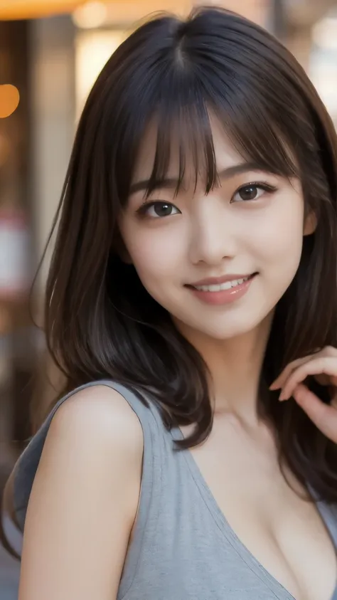 8k、Highest quality、Ultra-wide-angle lens、(Representative Works:1.2)、(Real)、(Real:1.37)、Ultra-high resolution、One female college student、Droopy eyes、Beautiful teeth alignment、smile、Well-formed fingers、Long Hair、Around town、(Casual clothes are cute)、Big Brea...