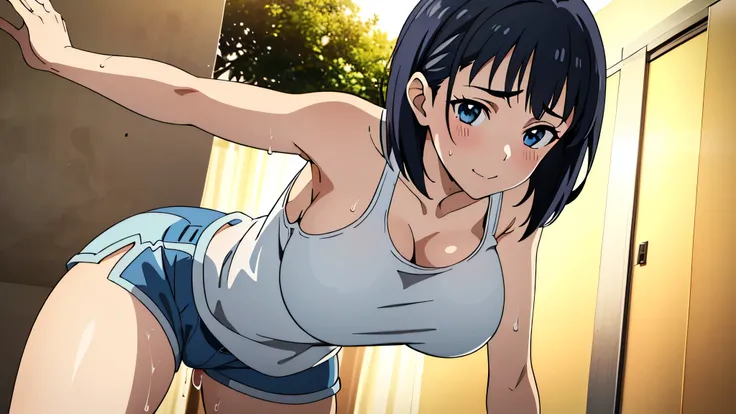 (NSFW,(((1girl,1boy,sex,vaginal))),(masterpiece, Best Quality, High resolution, Highly detailed 8k, Slender beautiful girl, , Super detailed, Anime screen capture:1.3, Anime Colors:1.2)), Immediately, (One Girl), (Black Hair, Bobcut), (Put your hands down ...