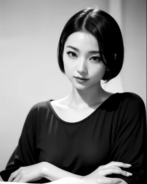 1 Female、(Alone:1.3)、(so beautiful)、(Super beautiful face)、Japanese actresses of the 1950s、(Popular clothing in America in the 1950s)、Upper body shot、(Black and white photography)