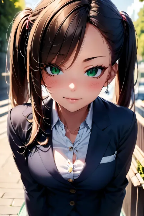 Anime girl with brown hair and green eyes 