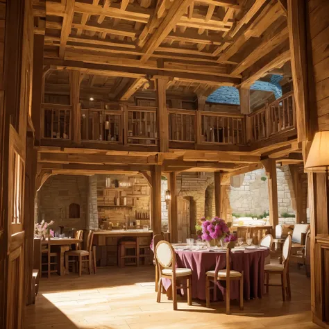 pixelart，medieval times，,medieval house  ,Inside the room，tables and chairs，