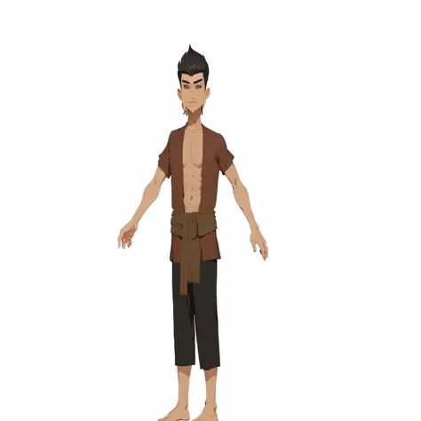 cartoon man in brown shirt and black pants standing with his arms out, character is standing, full body picture of a male monk, character posing, character posing for concept art, full body character, full body single character, single character full body,...