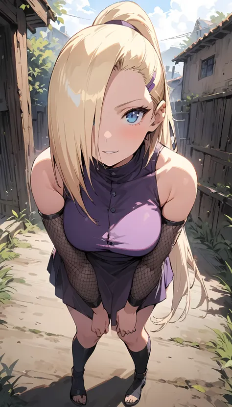 (masterpiece), best quality, expressive eyes, perfect face, 1 girl, solo, yamanaka ino, blonde hair, blue eyes, purple crop top,...