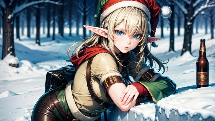 Solo best quality, masterpiece, extremely detailed CG, extremely detailed 8K wallpaper, outdoors, snowy woods, Christmas, Elf girl, extremely detailed character ultra-detailed, beautiful, solo girl, perfect face, sharp focus, intricate details, ultra detai...