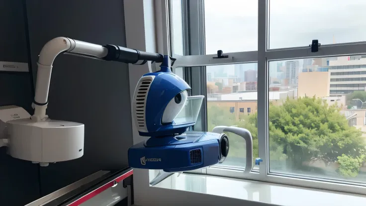 Window cleaning robot, close-up view