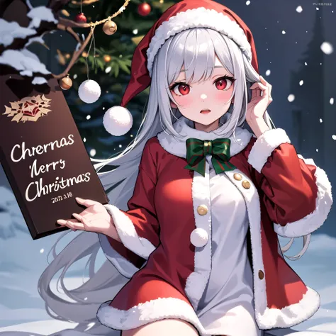 Christmas,snow,Silver Hair,Red Eye,Santa,girl,tree