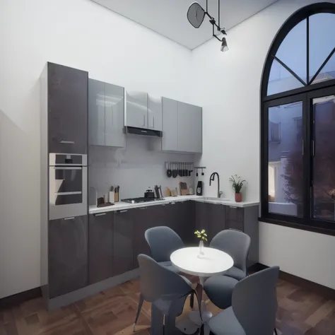 there is a kitchen with a table and chairs in it, high quality 3 d render, high quality 3d render, very realistic 3 d render, realistic 3 d style, stuning 3 d render, excellent 3d render, professional 3d render, professional render, realistic 3d render, hi...