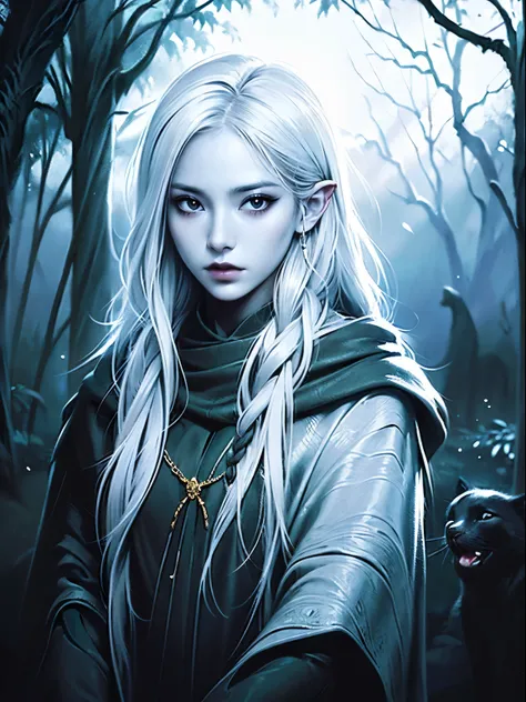 (masterpiece:1.3), (bright skin:1.3), Best Quality, Photorealistic, Ultra-detailed, Finely detailed, High resolution, 8K Wallpaper) The albino mage is an ethereal figure, with an almost supernatural presence. Her skin is incredibly clear, almost translucen...