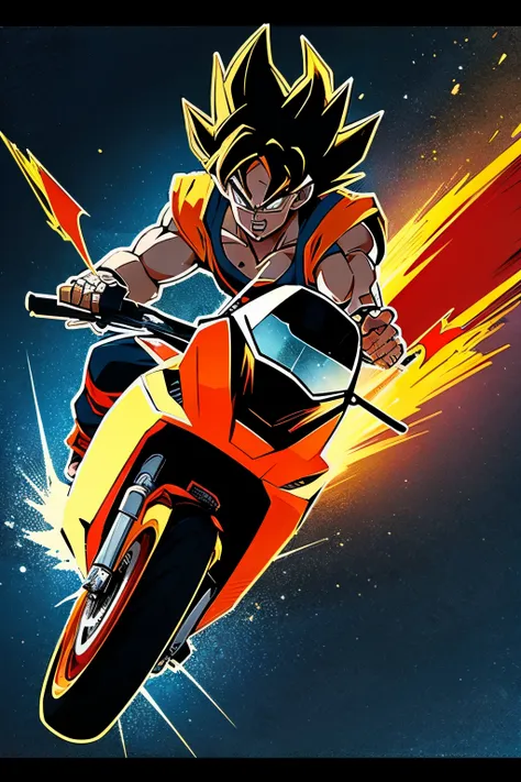 goku from dragon ball driving a motorcycle at high speed