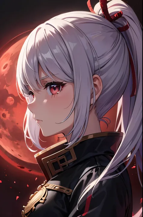 girl  I have faced death And I managed to defeat it 1 girl, Alone,  close up , Upper body, front view, looking at the viewer, angry face, wallpaper, red moon background, Teary eyes