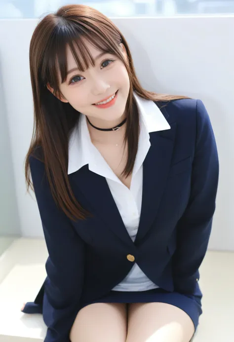 Score_9, Score_8, Score_8upScore_7, Best Quality、masterpiece、((live-action, photograph)), ((Layered Cut)), (White tight shirt、Navy Blazer、mini skirt)), Slender body, Slim face、（8k，Best Quality），Shooting from close up, Adorable， smile, Happy expression, Str...