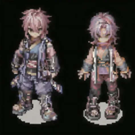 two pixel characters of different ages and sizes, one with a pink hair and the other with a blue shirt, Ninja, HD, Reshade