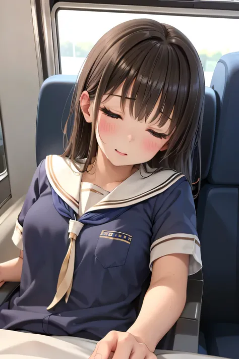((Junior high school girl))、Shiny brown hair, Sleeping with eyes closed、超fine grain、High quality face, Very fine grain,Cowboy Shot、 girl, Like, evening,
((Best Quality, 8k, masterpiece: 1.3)),
Beauty, Hide your face, 1 girl,beautiful: 1.3,
Summer sailor...