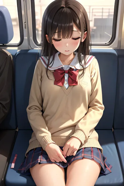 ((Junior high school girl))、Shiny brown hair, Sleeping with eyes closed、超fine grain、High quality face, Very fine grain,Cowboy Shot、 girl, Like, evening,
((Best Quality, 8k, masterpiece: 1.3)),
Beauty, Hide your face, 1 girl,beautiful: 1.3,
School unifor...