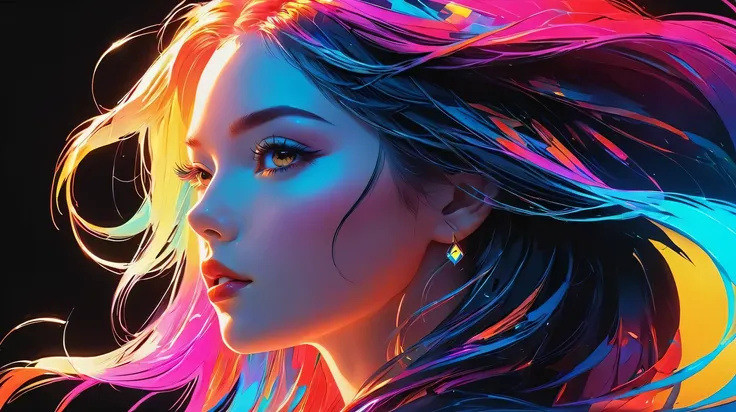 a close up of a woman with long hair and colorful hair, colorful digital painting, vibrant digital painting, colorful digital art, glossy digital painting, exquisite digital illustration, digital art 4 k, gorgeous digital art, digital art 4k, rossdraws car...