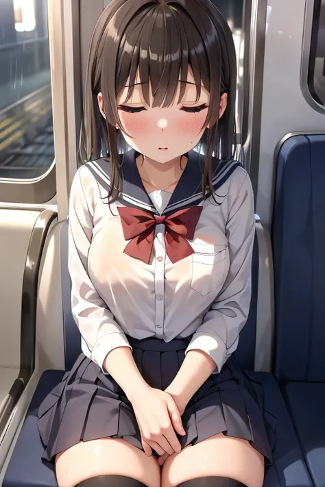 ((Junior high school girl))、Shiny brown hair, Sleeping with eyes closed、超fine grain、High quality face, Very fine grain,Cowboy Shot、 girl, Like, evening,
((Best Quality, 8k, masterpiece: 1.3)),
Beauty, Hide your face, 1 girl,beautiful: 1.3,
School unifor...