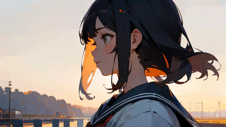 ((highest quality)), ((masterpiece)), (detailed), One girl, autumn,bicycle,After school,profile,Ear of rice,sunset,Winter sailor uniform