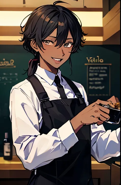 male　youth　Black Hair　Brown skin　Wavy Hair　bartender　smile　whole body　upright　Black tea