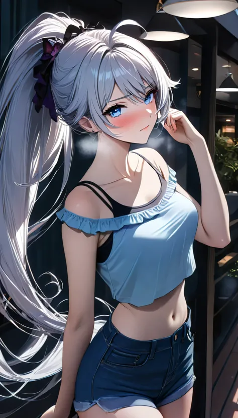 masterpiece, ultra HD, high-resolution, detailed, (highly detailed:1.5), (sharp focus:1.4), (crisp edges:1.3), 1girl, kiana kaslana (honkai impact 3rd), herrscher of finality, silver hair, ahoge, ponytail, very long hair, blue eyes, medium breast, skinny s...