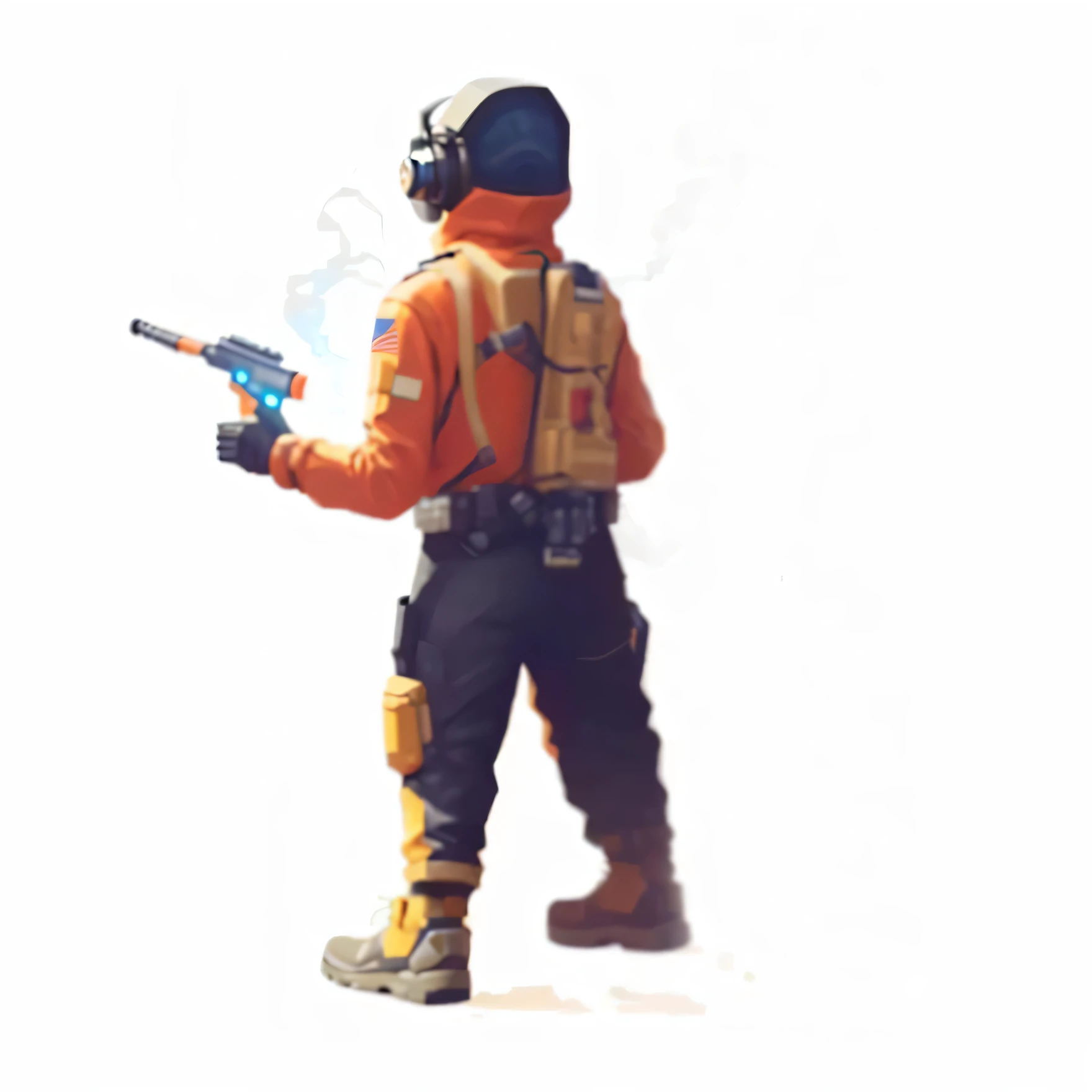 a man in a spacesuit holding a gun, holding an explosive gun, holding a flamethrower, holding a beam gun, holding a smoking ray gun, holding a ray gun, holding a revolver in one hand, as a Fortnite character, tf 2, tf2, holding a shotgun, realistic Fortnit...