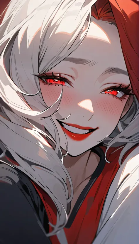 high resolution, best quality, detail, high detail, quality, hapiness/happiness, The whole face turns red, Strong emotions flashing in the eyes, Red lips, Drunk