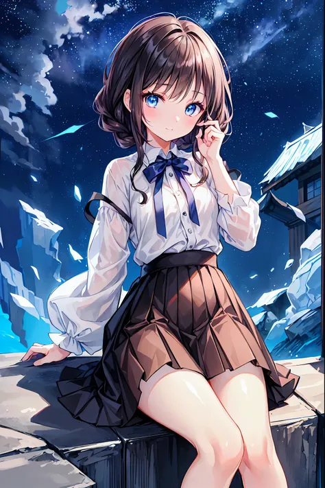 Please redeem，Beautiful face in every detail，cute，Dark brown eyes，(背の低いcute女の子，Young student，Young and delicate girl）,（masterpiece，Please redeem)，Black Hair，Sleepy look，Checkered black skirt，Brown Hair，Shortcuts，Messy Hair，Short braided hair，Neat，Slender b...