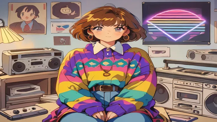 anime girl sitting on a desk with a radio and a record player, lofi girl, lofi portrait, lofi art, lofi artstyle, retro anime girl, 8 0 s anime vibe, in the art style of 8 0 s anime, lofi girl aesthetic, 8 0 s anime art style, lofi vibes, lofi colors, lofi...