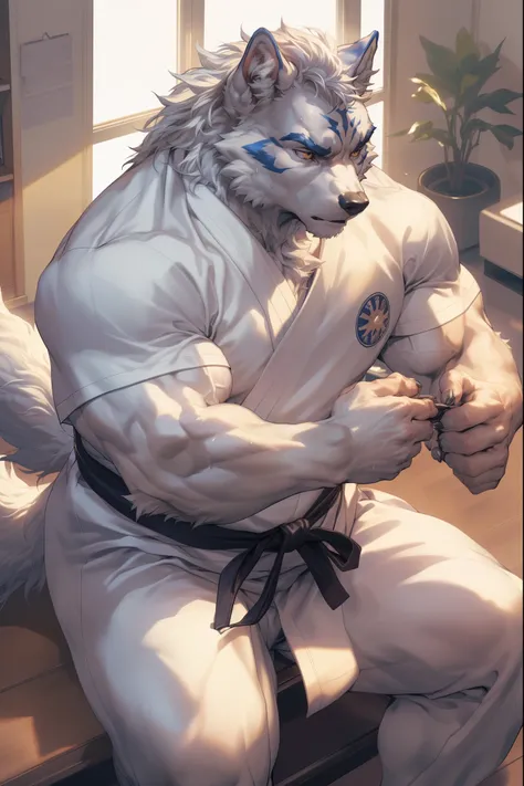 (By Empty Ghost, From thebigslick, By Dark Gem, Will chase), High-quality photos, Perfect anatomical structure, (duo:1.6), (wolf print), bara wolf, wolf, 30,  (white fur:1.3), (massive pectoral muscles), strong physique, chubby, perfect anatomy, masterpiec...