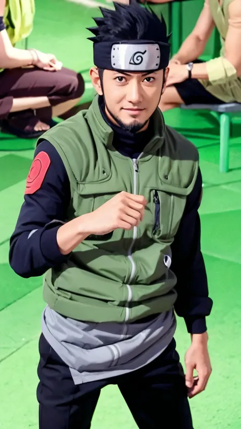 a close up of a person with short hair and a green jacket, asuma sarutobi, asuma sarutobi from naruto shippuden, as an anime cha...