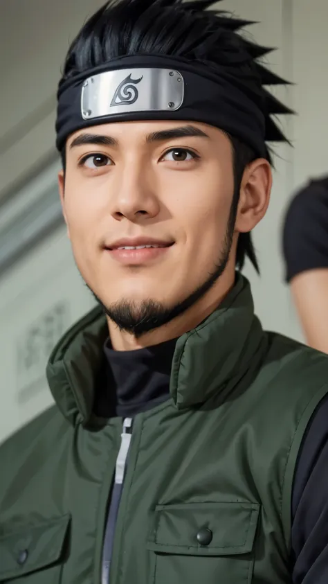 a close up of a person with short hair and a green jacket, asuma sarutobi, asuma sarutobi from naruto shippuden, as an anime cha...