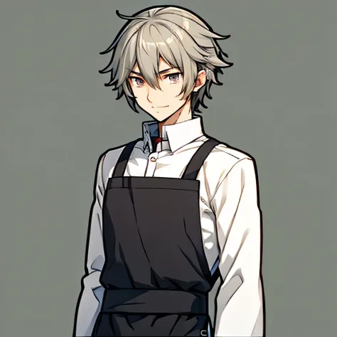 gray hair　male　looking at the camera　a fearless smile　cafe staff uniform