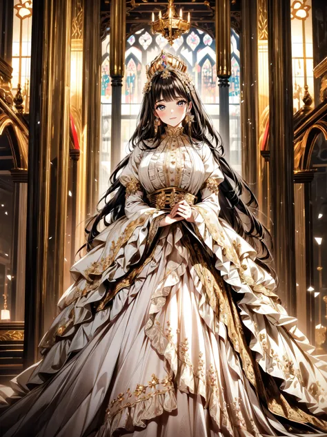 ((ultra hd)), ((super detailed)), ((best quality)), (((princess with a young face))), vibrantly colored rococo victorian gown, b...