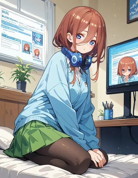 score_9, score_8_up,score_7_up,black, a girl lounging in her bedroom, a pc monitor turned on, a gaming chair, a cluttered room, ...