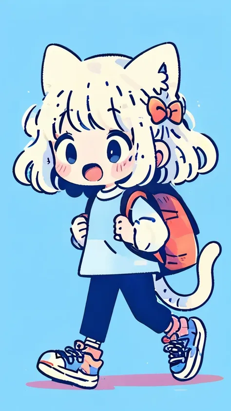 cartoon girl walking with a dog and a backpack, cute art style, flat anime style, lo-fi girl, retro anime girl, in anime style, ...