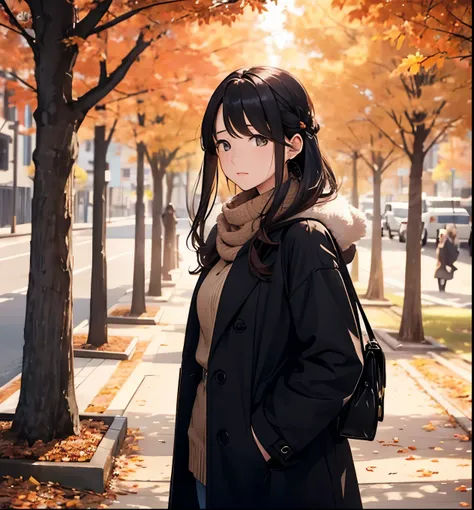 Model、autumn、evening、Nostalgic Memories、Nostalgic、evening、Worried expression、Bow slightly、Adult women、Career woman、solo、1 person、Looking into the distance、sad、Looking up、Coat、Mature Woman、Age 30