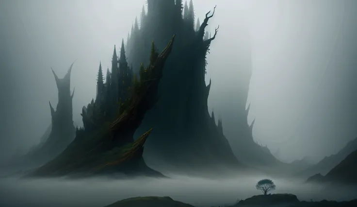 hard fog, surreal nature elements, fantasy elements
