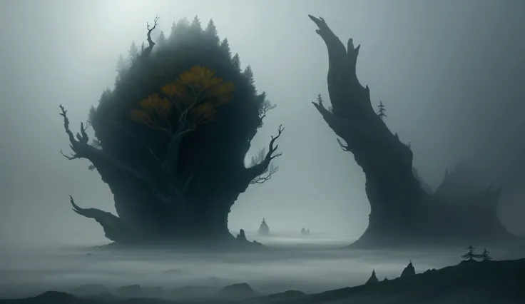 hard fog, surreal nature elements, fantasy elements
