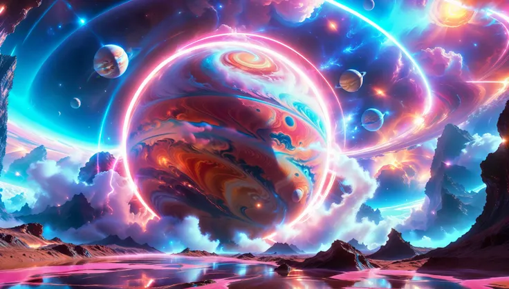 A masterpiece in 32K resolution, supreme quality, Super detail, official art, Very high resolution 32K wallpaper, Beautiful and aesthetic, Ultra detailed features, impressive detail. cosmic, Otherworldly, And a stunning dream scene set in a vibrant environ...