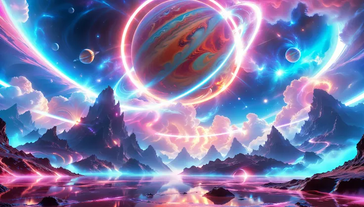 A masterpiece in 32K resolution, supreme quality, Super detail, official art, Very high resolution 32K wallpaper, Beautiful and aesthetic, Ultra detailed features, impressive detail. cosmic, Otherworldly, And a stunning dream scene set in a vibrant environ...