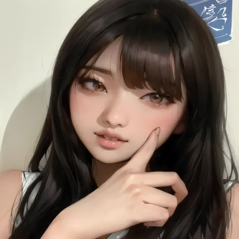 chubby asian woman with long black hair and a white blouse, ulzzang,  pretty-thin-face, Shikamimi, jinyoung shin, Himes court, Chiho, Jaeyeon Nam, korean girl, Lalisa Manobal, straight bangs, with bangs, bae suzy, with a pretty face - thin, Beautiful and c...