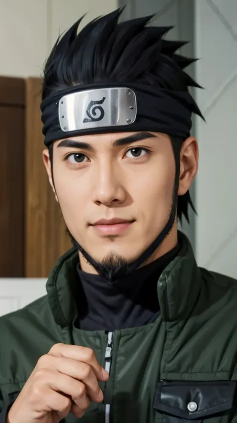 a close up of a person with short hair and a green jacket, asuma sarutobi, asuma sarutobi from naruto shippuden, as an anime cha...