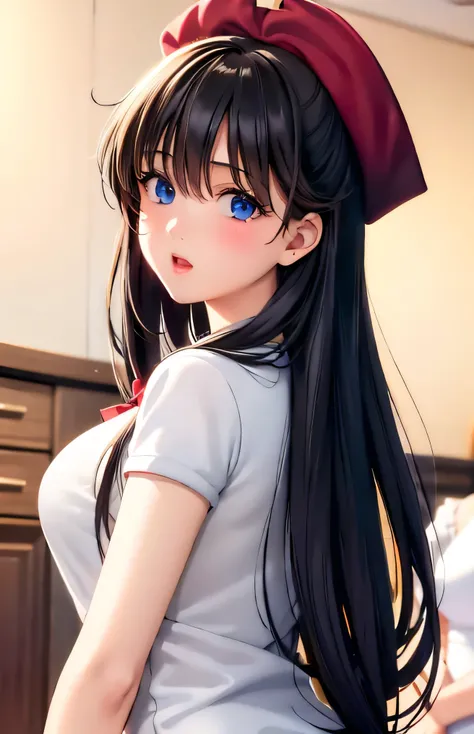 Akemi Homura, (beautiful girl: 1.3), Shiny brown hair, (Dark red plaid ribbon), some very nice animated cartoon is shot of three sexy girls in maid outfits, 3girls, multiple girls, censored, is, hat, blonde hair, mosaic censoring, green eyes, take your pic...