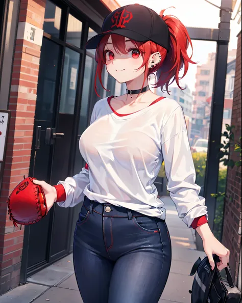 Realistic,Best Quality, Ultra Detail, High-quality CG rendering, The most delicate and beautiful, Floating softly, High resolution, (1 female), (Highest quality,4K,8k,masterpiece:1.2),(All red hair:1.5), (ponytail:1.5),(Red eyes:1.5),(Slightly larger breas...