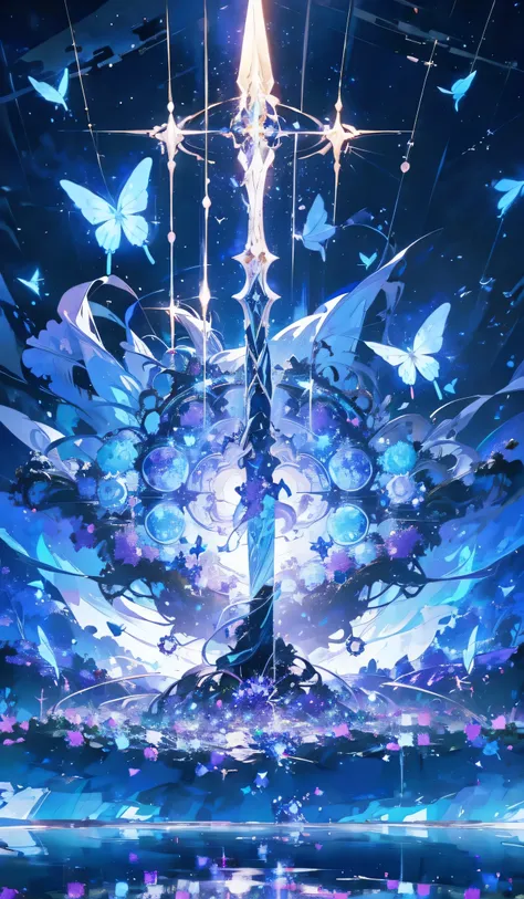 ((saint))under the starry sky, a different world is filled with purple crystals and fantastical plants. blue mist drifts through...